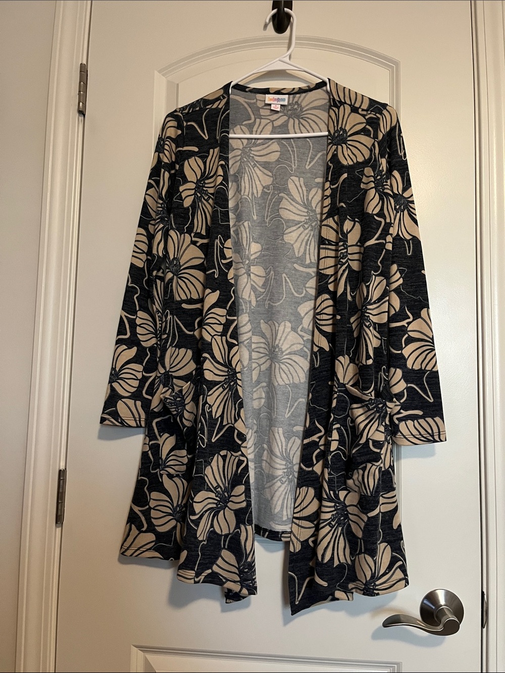 LuLaRoe Open-Front Floral Cardigan - Bluish Black and Beige | S |